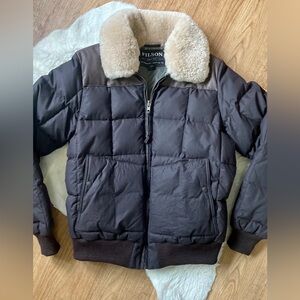 Filson Brown Cascade Down Jacket Large Shearling Made in Canada